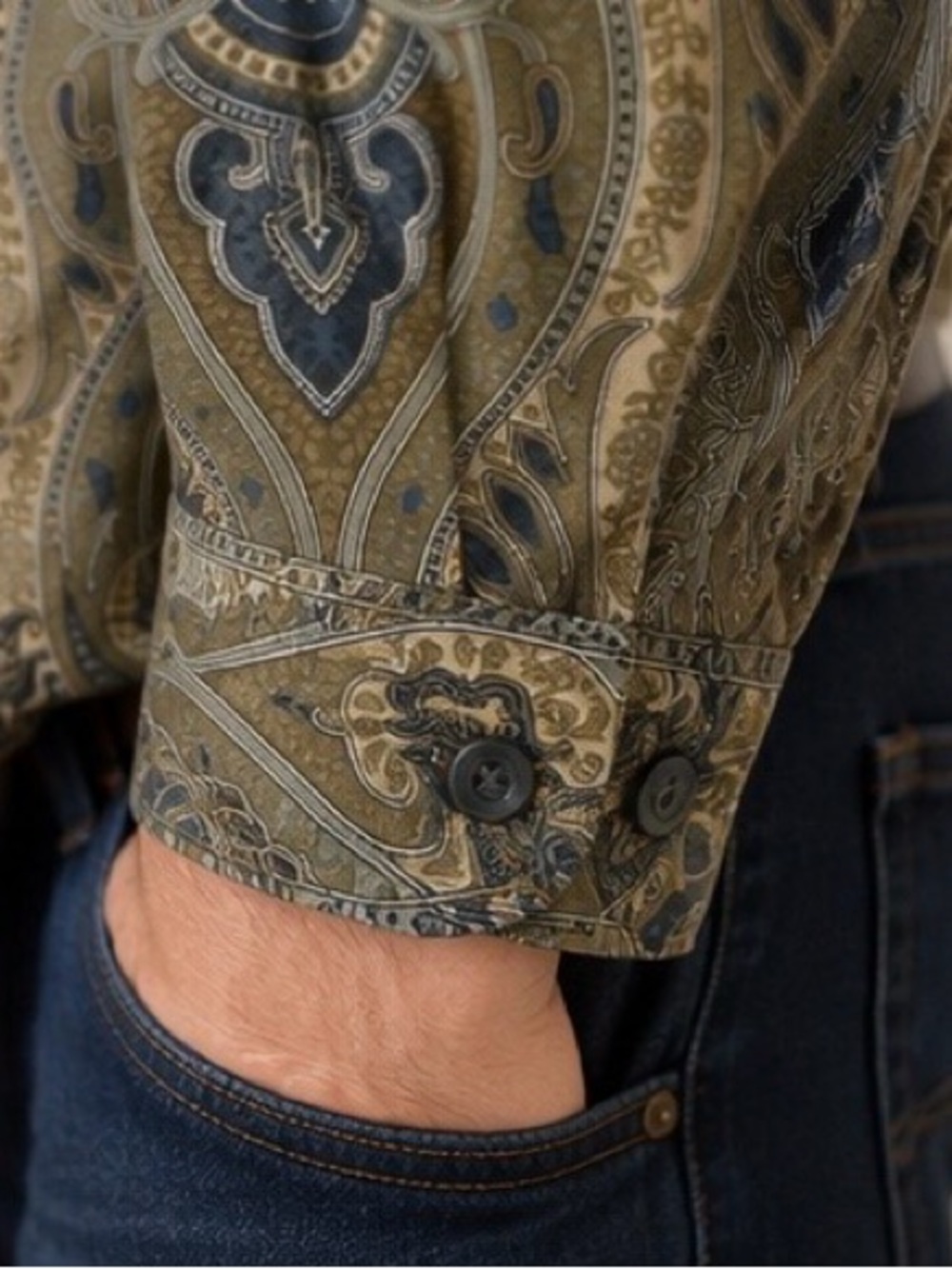 Chaps Ralph Lauren XL Paisley Button Down Shirt Olive Blue Vintage Style - Picture 5 of 5